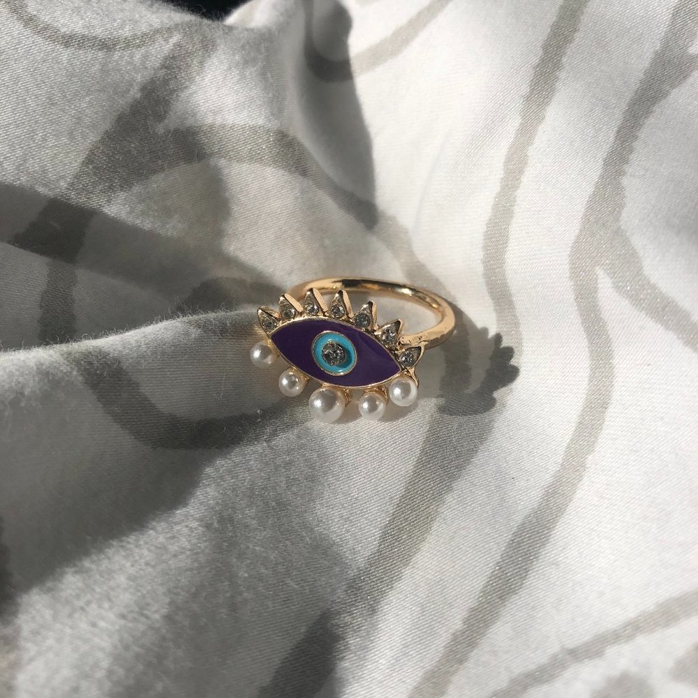 Evil eye ring with faux pearls